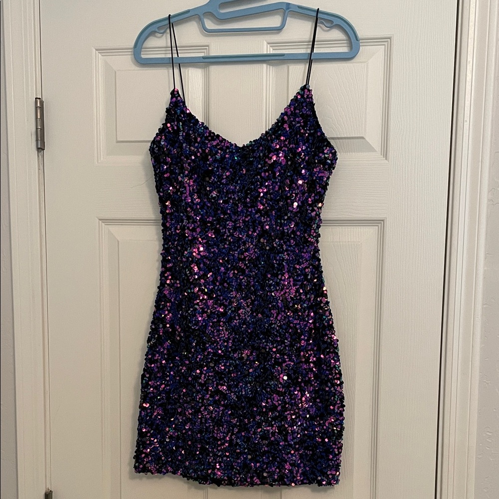 B Darlin Black and Multicolor Sequin Dress